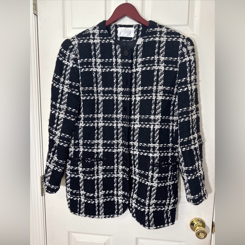 Lord & Taylor Women's Tweed Jacket Size 12 Black & White Wool Blazer